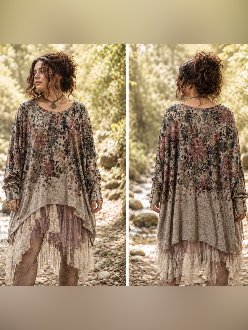 Westbound Floral Gray Long Sleeve Swing Tunic Top Size 2XL